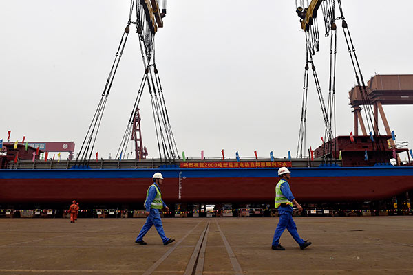 Fully electric cargo ship launched in Guangzhou
