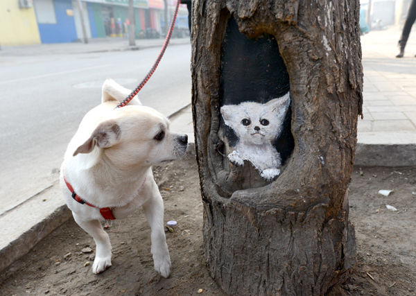 Tree hole art a treat for passers-by