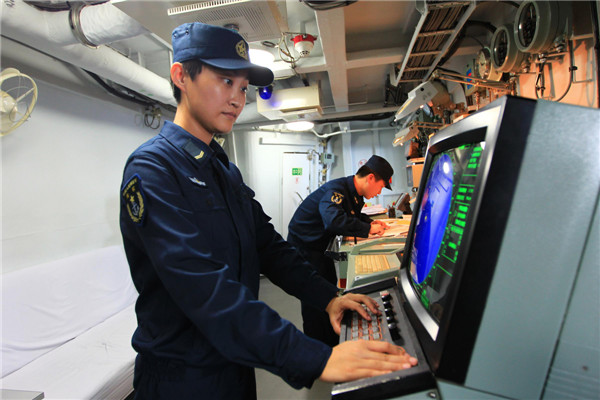 Chinese female sailors at China-Russia sea drills