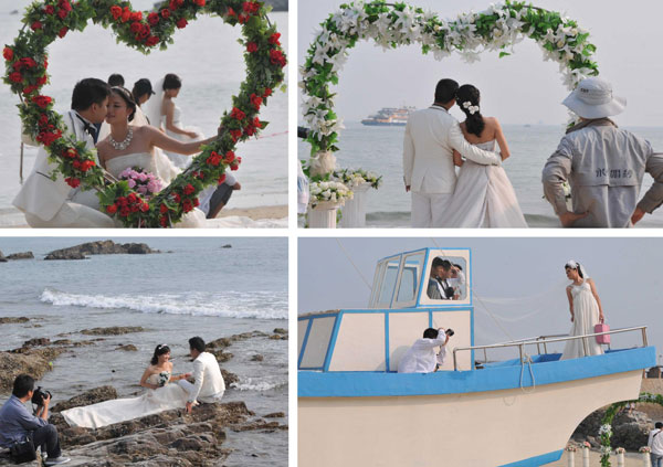 New couples take wedding photos during holiday