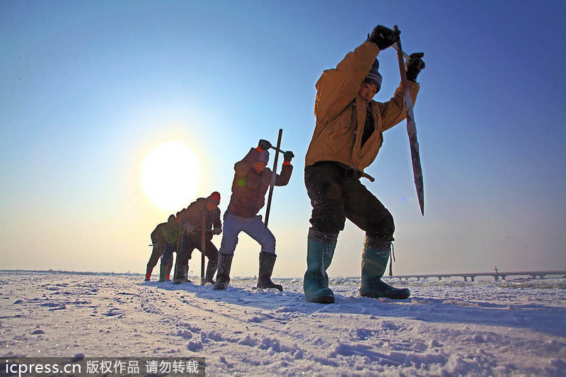 Ice breakers on Songhuajiang River