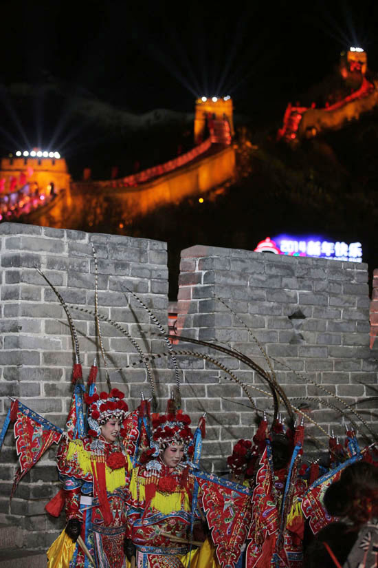 Revelers embrace the Year of 2014 at Great Wall