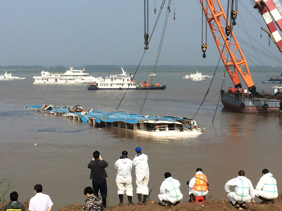 Capsized ship fully turned over