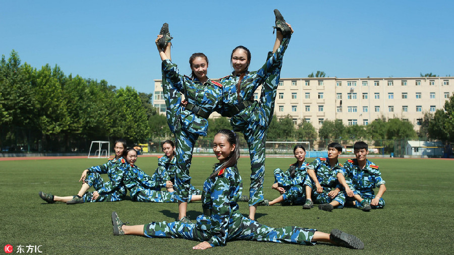 Freshmen show dance skills during military training