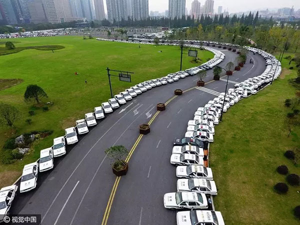 Confiscated official cars lined up in Hangzhou