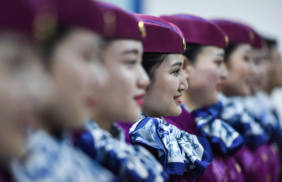 High-speed train stewardesses receive training in SW China