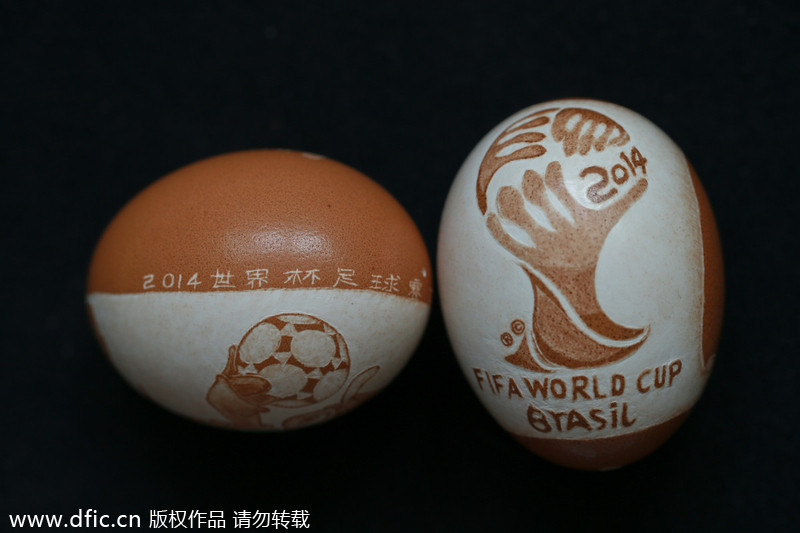 Carving a World Cup on an egg