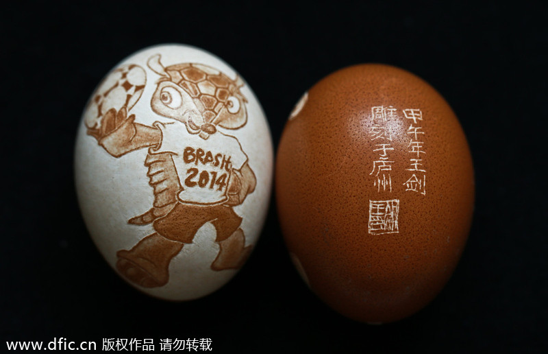 Carving a World Cup on an egg