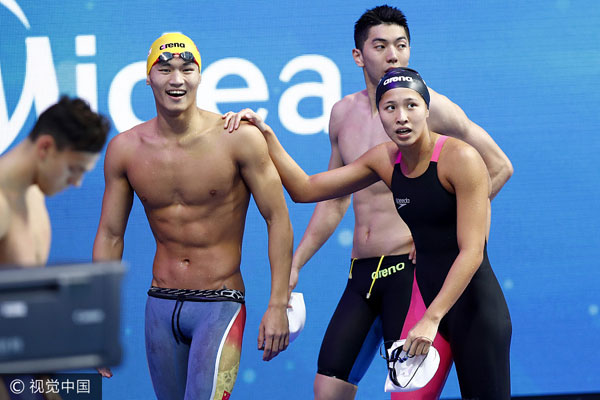 Team China showcases talents in mixed events at FINA Worlds