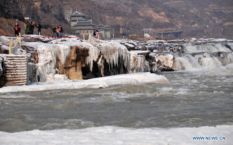Winter scenery of Hukou Waterfall in N China