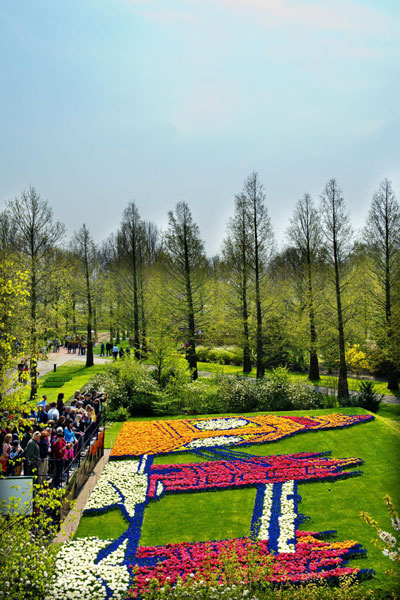 Colorful tulips in famous Keukenhof park in Lisse