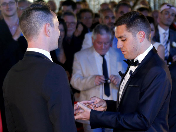 Vincent and Bruno tie the knot in France's 1st gay wedding