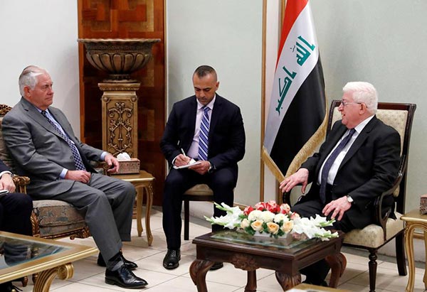 Tillerson calls for Iraqi unity, urges dialogue on Kurdish issue
