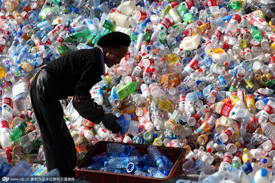Recycling discarded plastic bottles generates cash