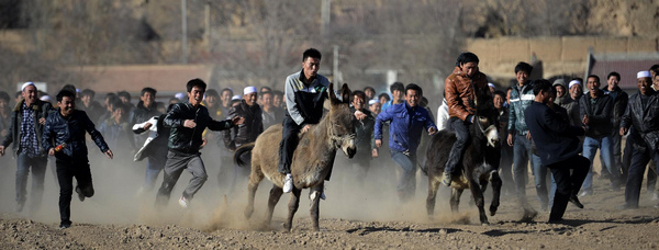 Villagers compete in donkey derby