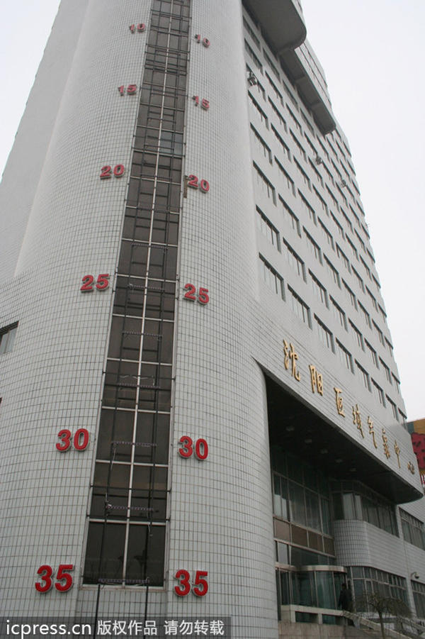 Thermometer-alike building demolished in NE China