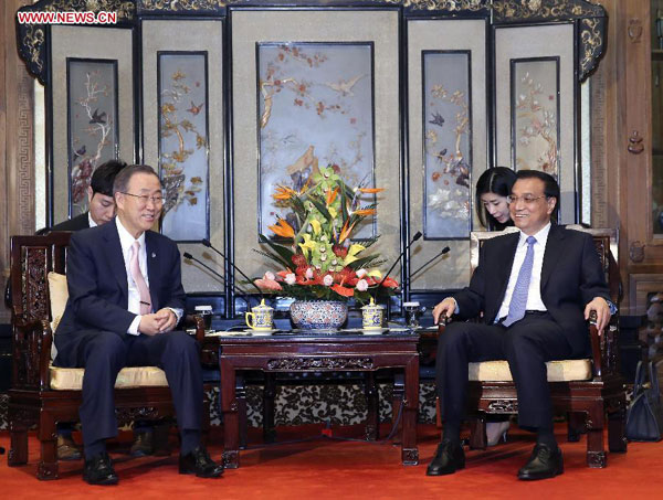 Chinese premier meets UN Secretary-General Ban Ki-moon