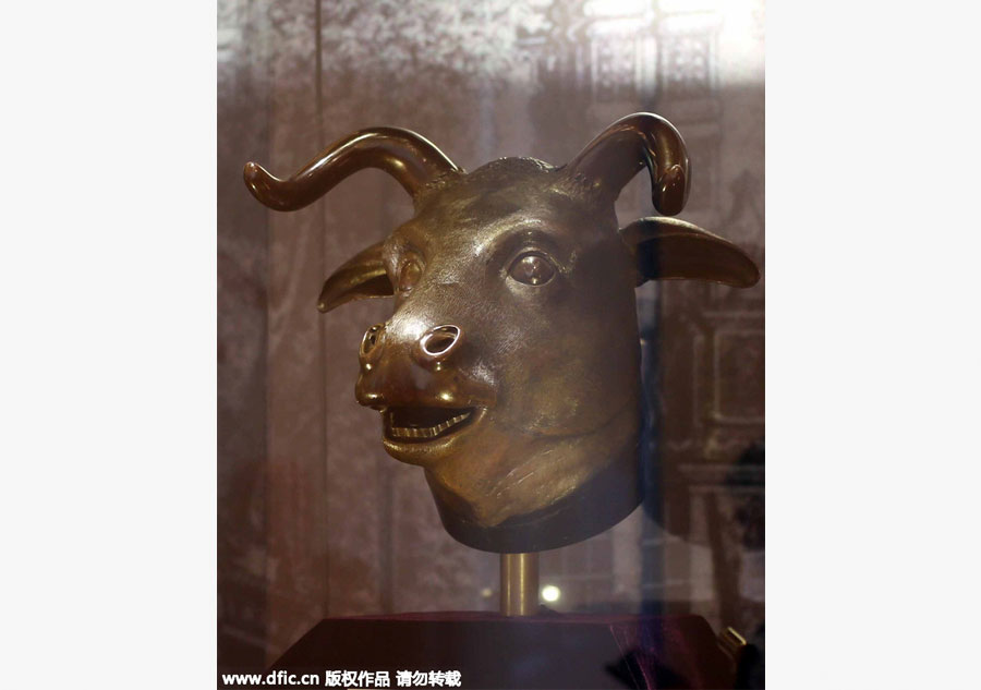 Animal heads of Old Summer Palace relics on display in Shanghai