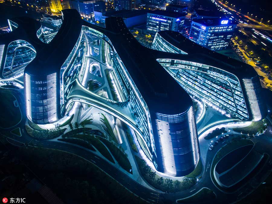 An aerial view of China's night life