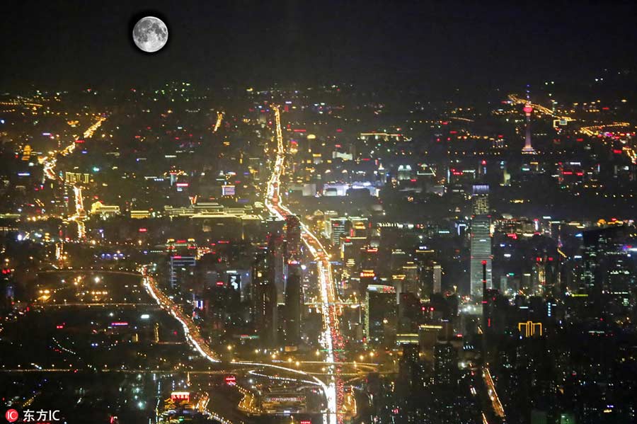 An aerial view of China's night life