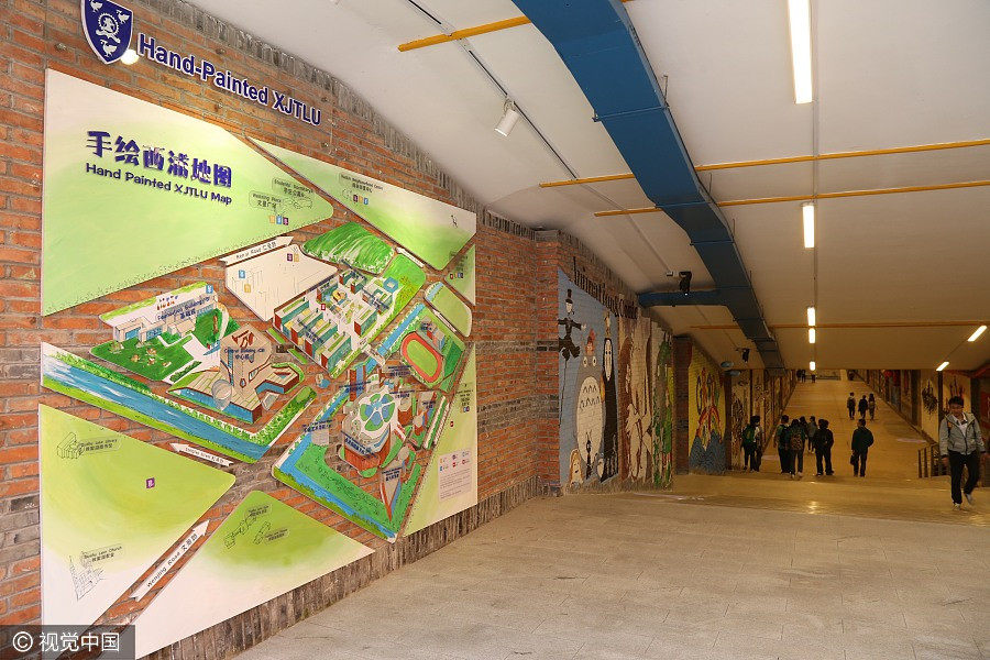 Students' paintings color university underpass in Jiangsu