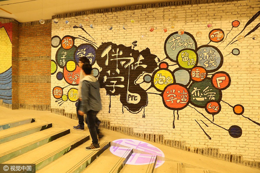 Students' paintings color university underpass in Jiangsu