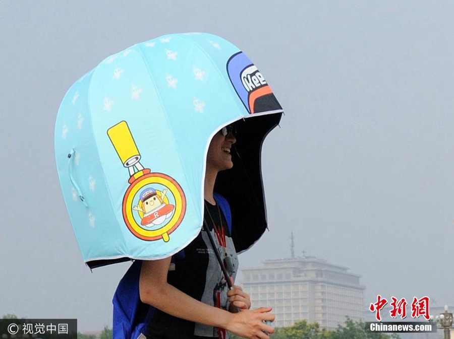 Anything goes as a hat in China's hot summers