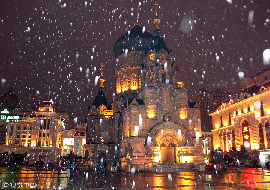 Harbin sees first snowfall of the year