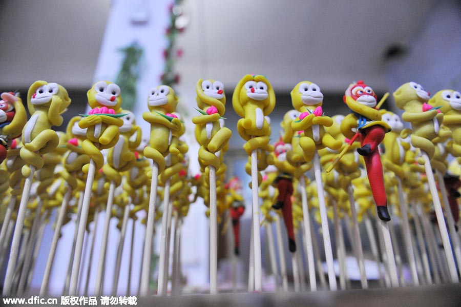 Vivid dough sculptures welcome Year of the Monkey