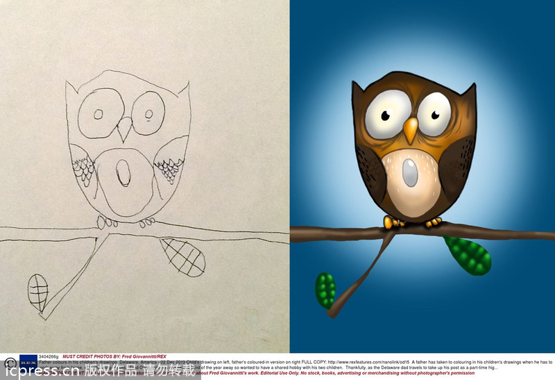 Father colors in his children's drawings