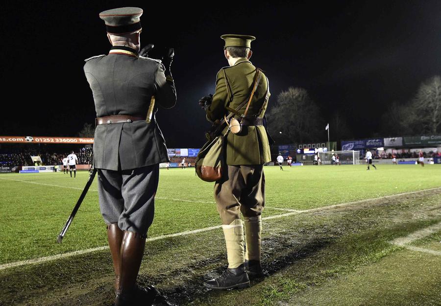 British, German soldiers play Christmas truce centenary match