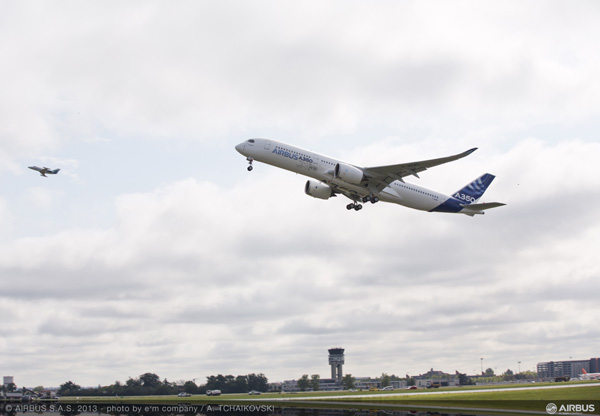 Airbus A350 takes off on first test flight