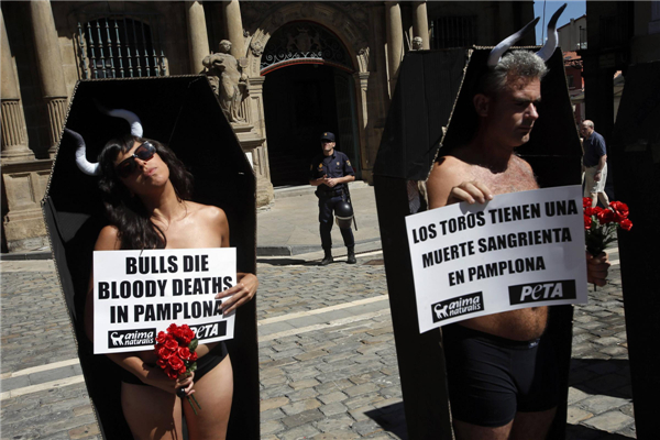 Activists fight against bullfighting in Spain