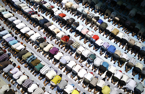 Muslim offer Friday prayers during Ramadan