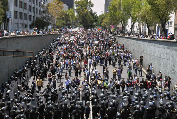 Protesters march through Mexico City