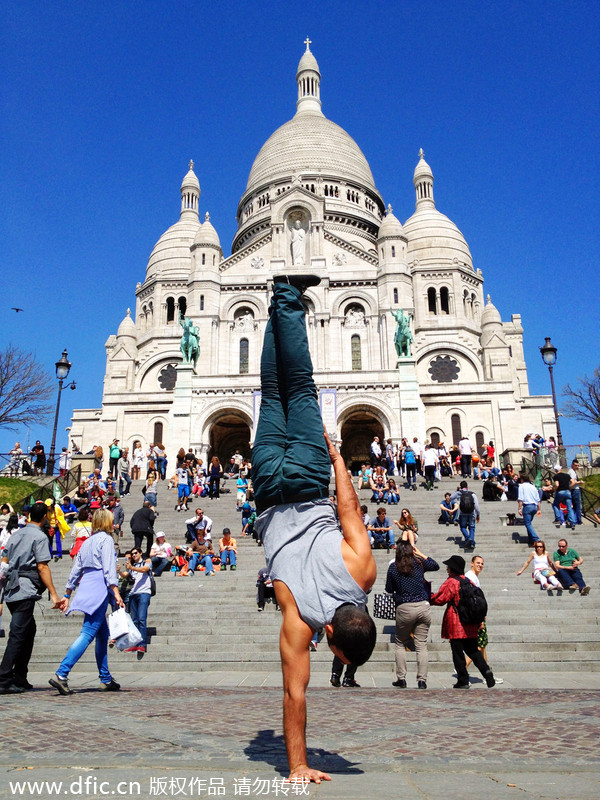 Breakdancer 'freezes' in front of Paris landmarks