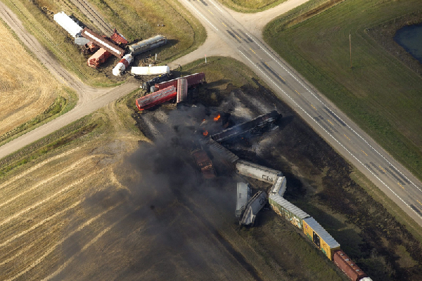 Train derails in Saskatchewan, catches fire