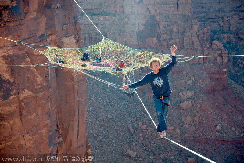Daredevils run, jump and hurl themselves into 400ft canyons