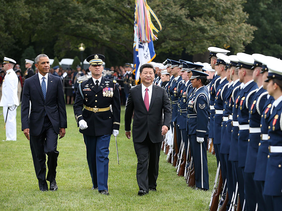 Obama welcomes Xi with <EM>nihao</EM> at elaborate White House ceremony