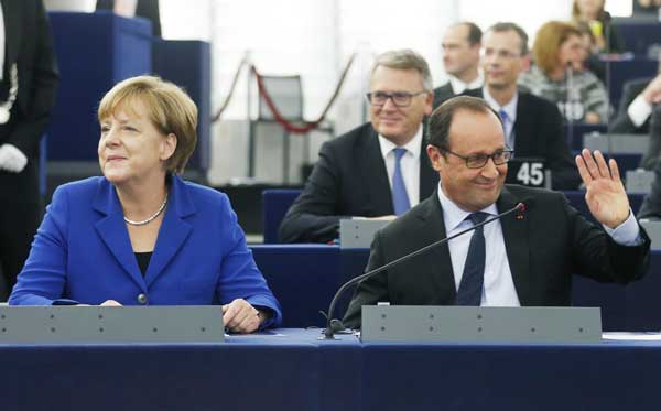 Merkel, Hollande appeal to MEPs for EU unity